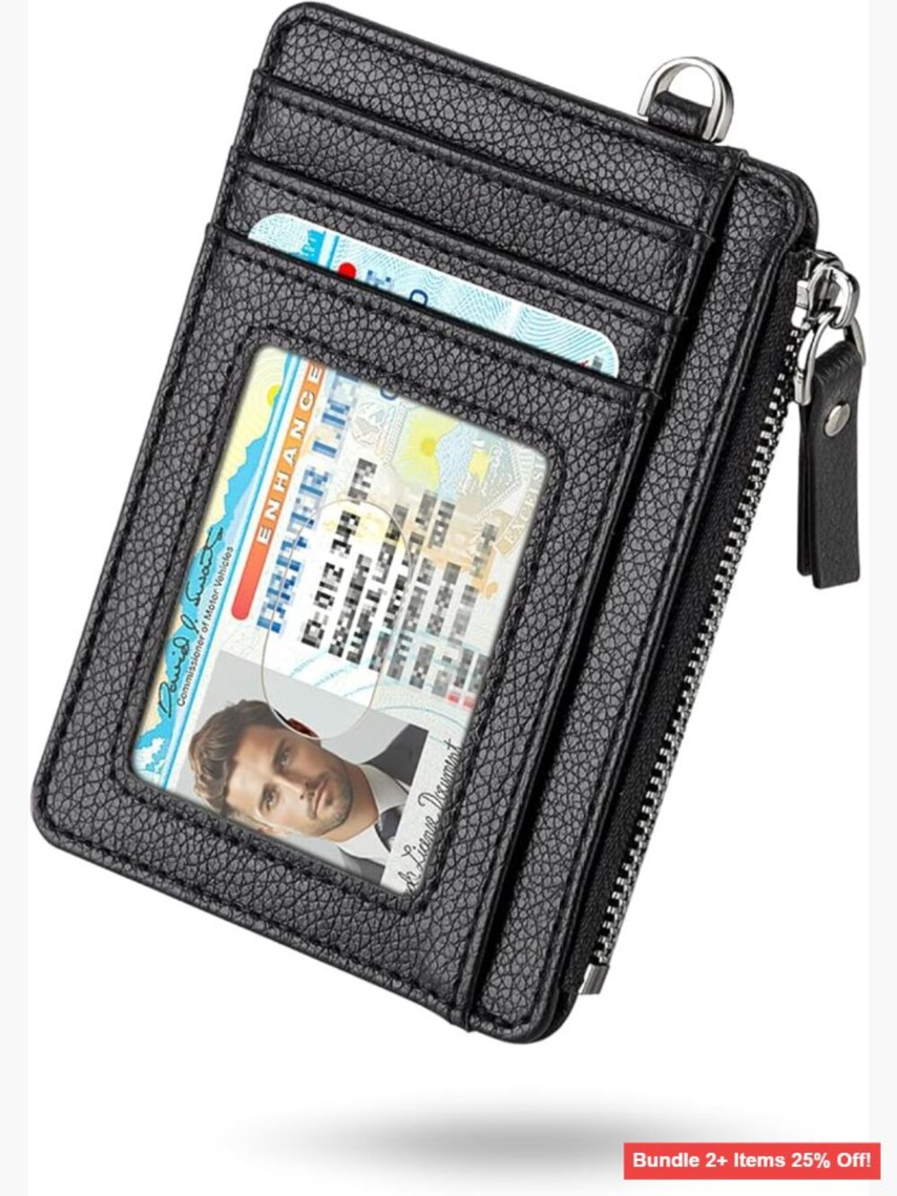 Slim RFID Blocking Leather Wallet with Zipper Pocket Card Holder Unisex